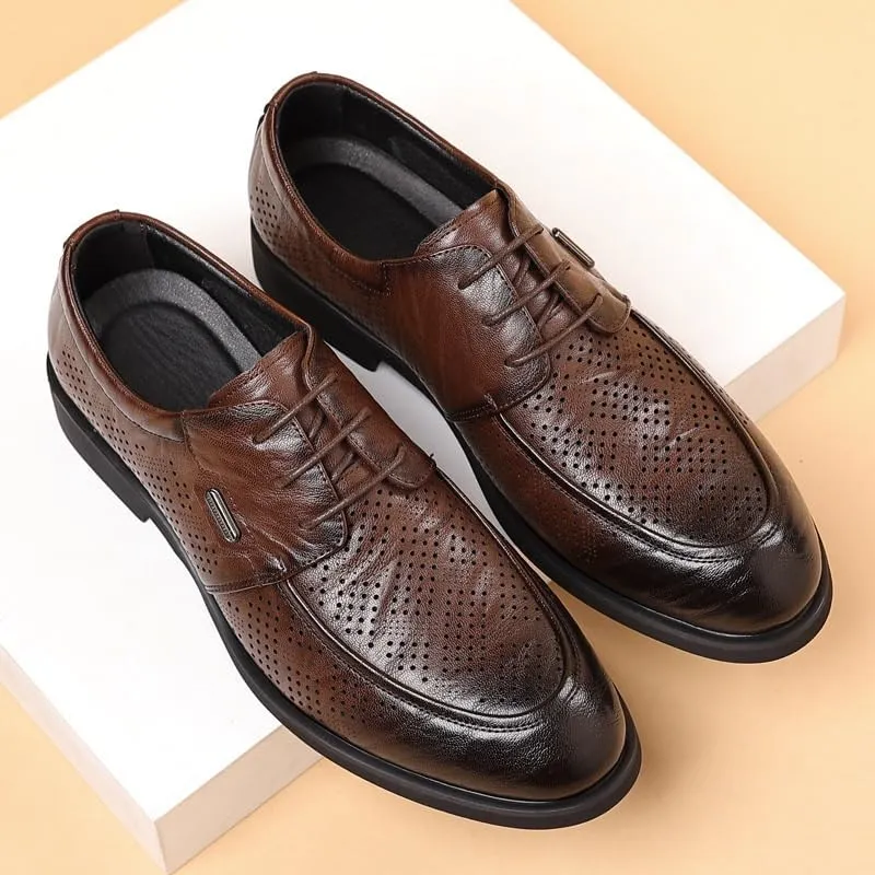 Men's Leather British Style Lace Up Wing Tip Dress Shoe Summer Business mesh Breathable Walking Shoes