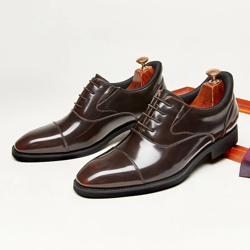 Men's Leather Platform Formal Derby Shoes Men's Fashion Classic Pointed Toe Lace Up Low Top Dress Shoes