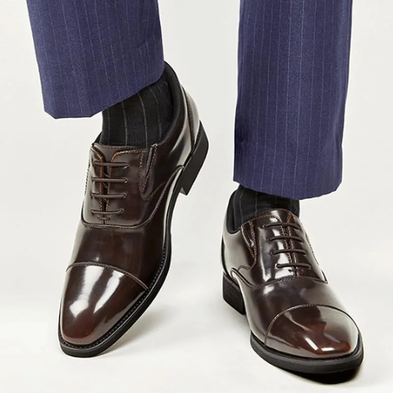 Men's Leather Platform Formal Derby Shoes Men's Fashion Classic Pointed Toe Lace Up Low Top Dress Shoes