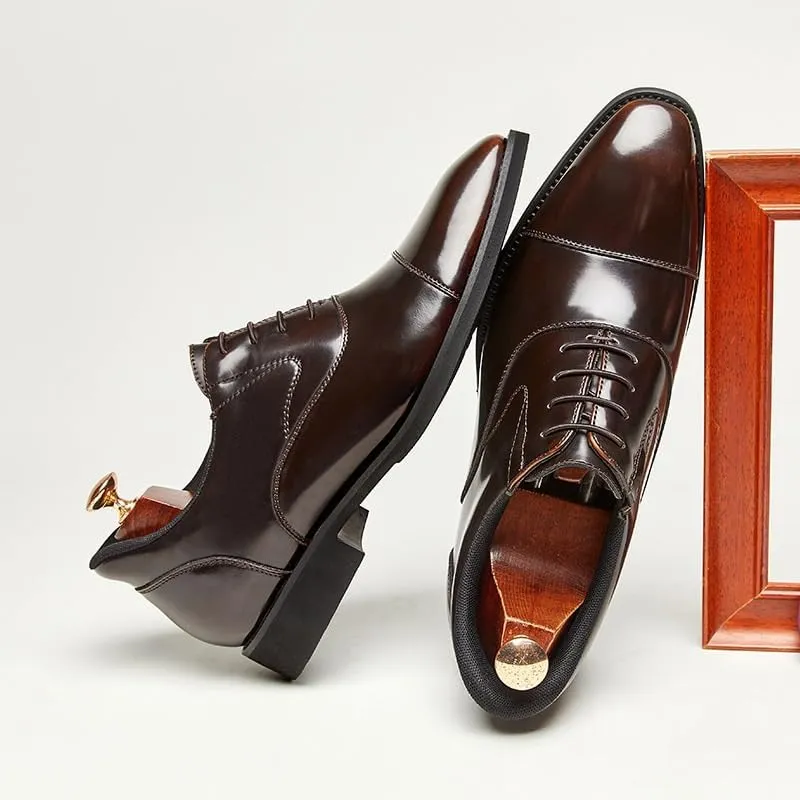 Men's Leather Platform Formal Derby Shoes Men's Fashion Classic Pointed Toe Lace Up Low Top Dress Shoes