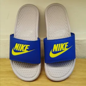 Men's Nike Benassi JDI Slides (Sky Grey/Bright Cactus/Hyper Royal)(343880-029)