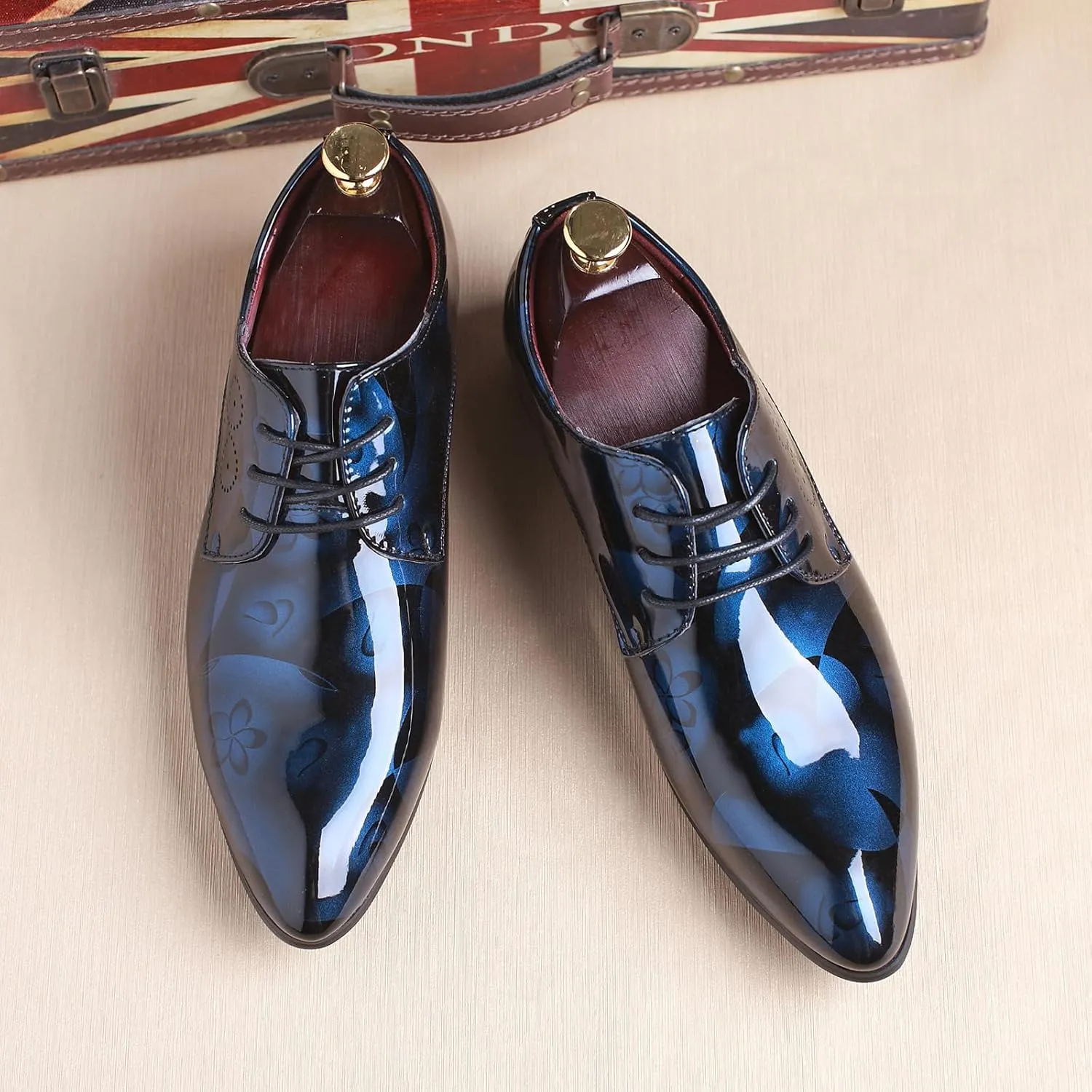 Men's Patent PU Leather Derby Shoes Wedding Wingtip Dress Shoes Men's Formal Footwear