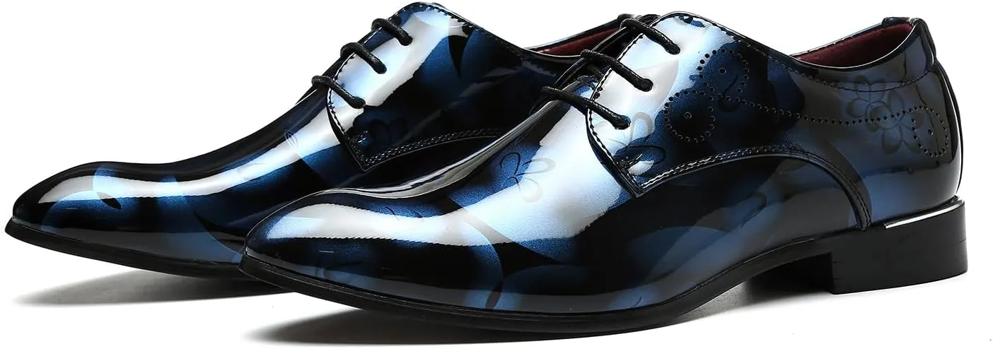 Men's Patent PU Leather Derby Shoes Wedding Wingtip Dress Shoes Men's Formal Footwear