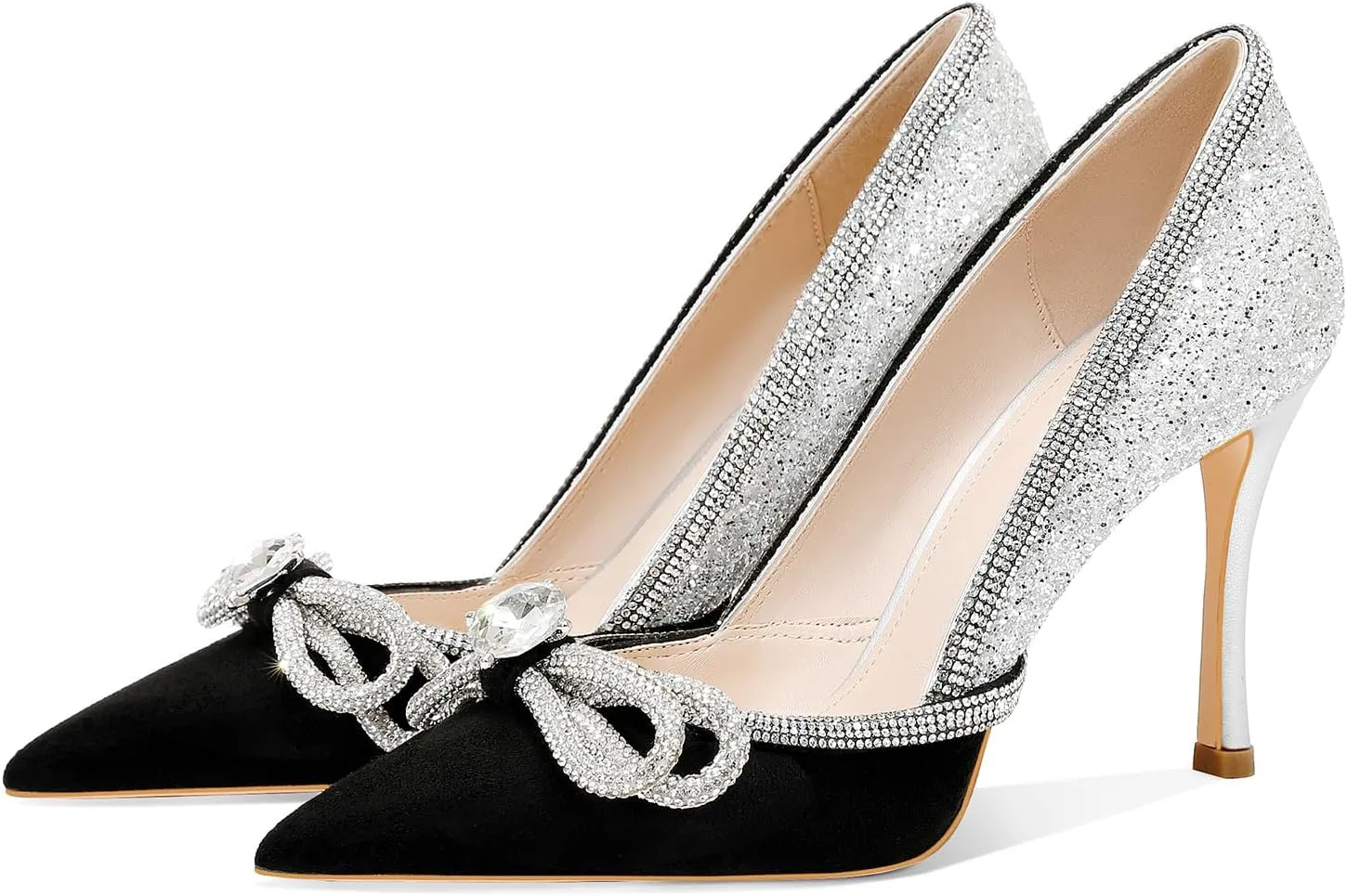 MSONLYDN Women's High Heels Pointed Toe Stiletto Heeled Rhinestone Satin Prom Dress Wedding Bridal Party Pumps