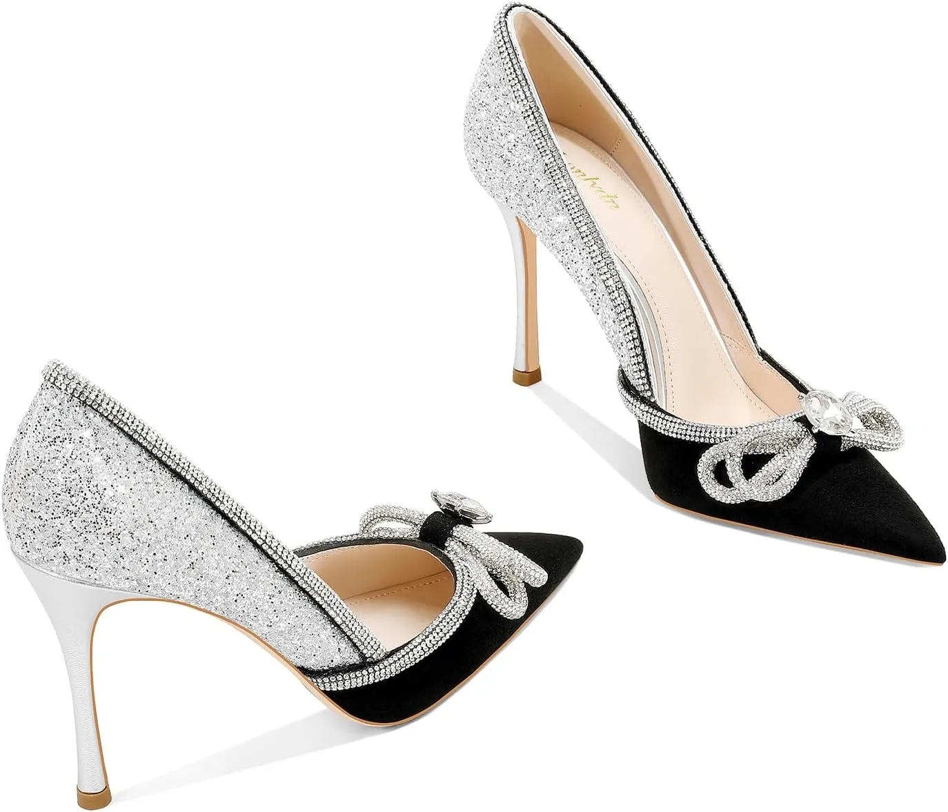MSONLYDN Women's High Heels Pointed Toe Stiletto Heeled Rhinestone Satin Prom Dress Wedding Bridal Party Pumps