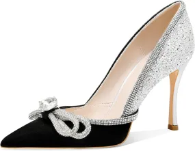 MSONLYDN Women's High Heels Pointed Toe Stiletto Heeled Rhinestone Satin Prom Dress Wedding Bridal Party Pumps