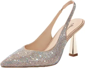 MUCCCUTE Kitten Heels for Women Slingback Heels Closed Toe Pumps Rhinestones Pearls Stiletto Sparkly Bridal Sandals for Wedding Prom Dating