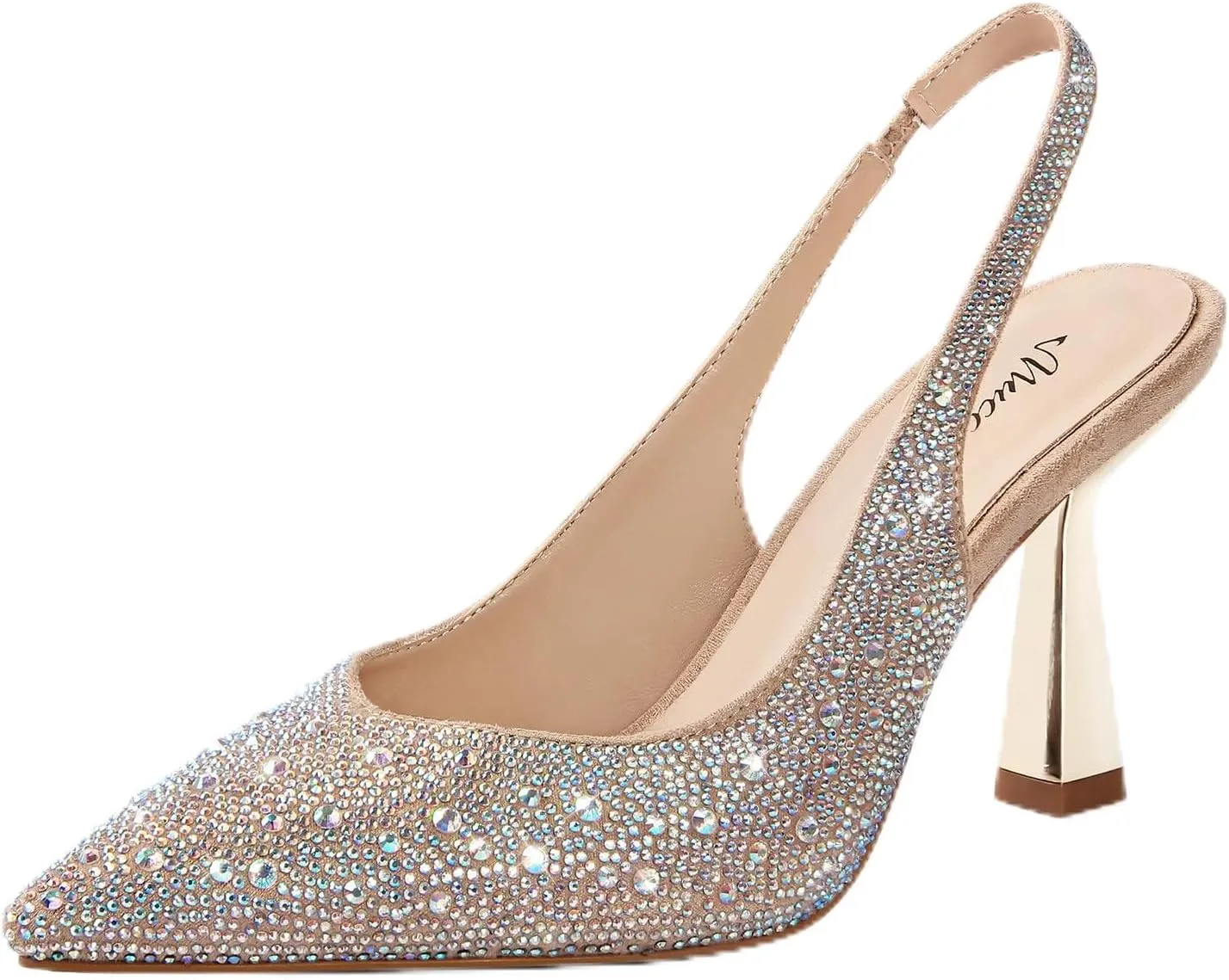 MUCCCUTE Kitten Heels for Women Slingback Heels Closed Toe Pumps Rhinestones Pearls Stiletto Sparkly Bridal Sandals for Wedding Prom Dating