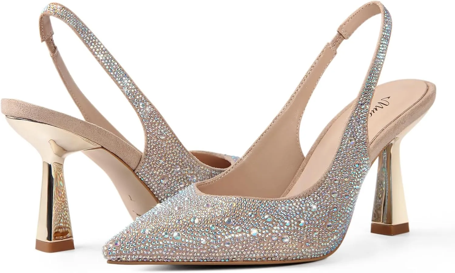 MUCCCUTE Kitten Heels for Women Slingback Heels Closed Toe Pumps Rhinestones Pearls Stiletto Sparkly Bridal Sandals for Wedding Prom Dating