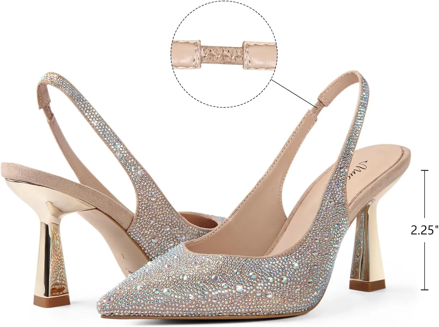 MUCCCUTE Kitten Heels for Women Slingback Heels Closed Toe Pumps Rhinestones Pearls Stiletto Sparkly Bridal Sandals for Wedding Prom Dating