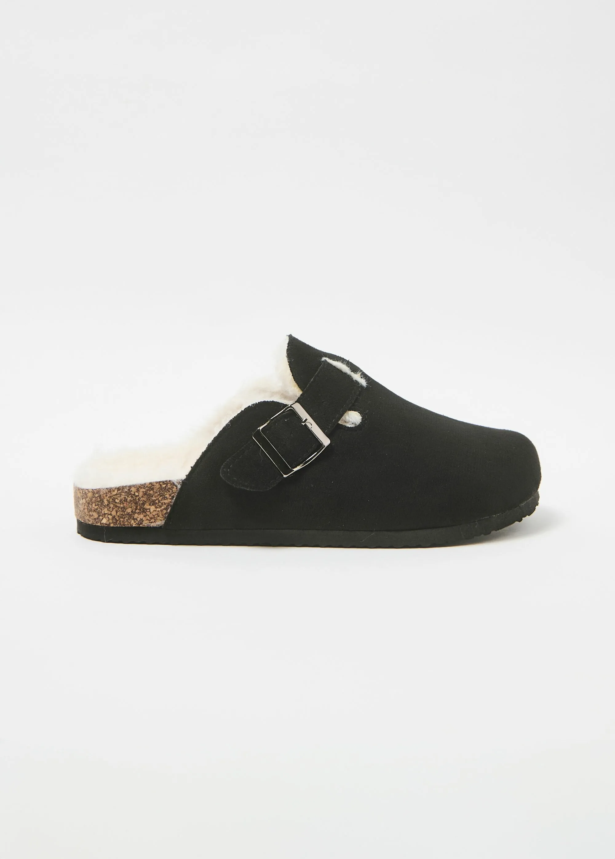 Mules tendance fourrées avec boucle