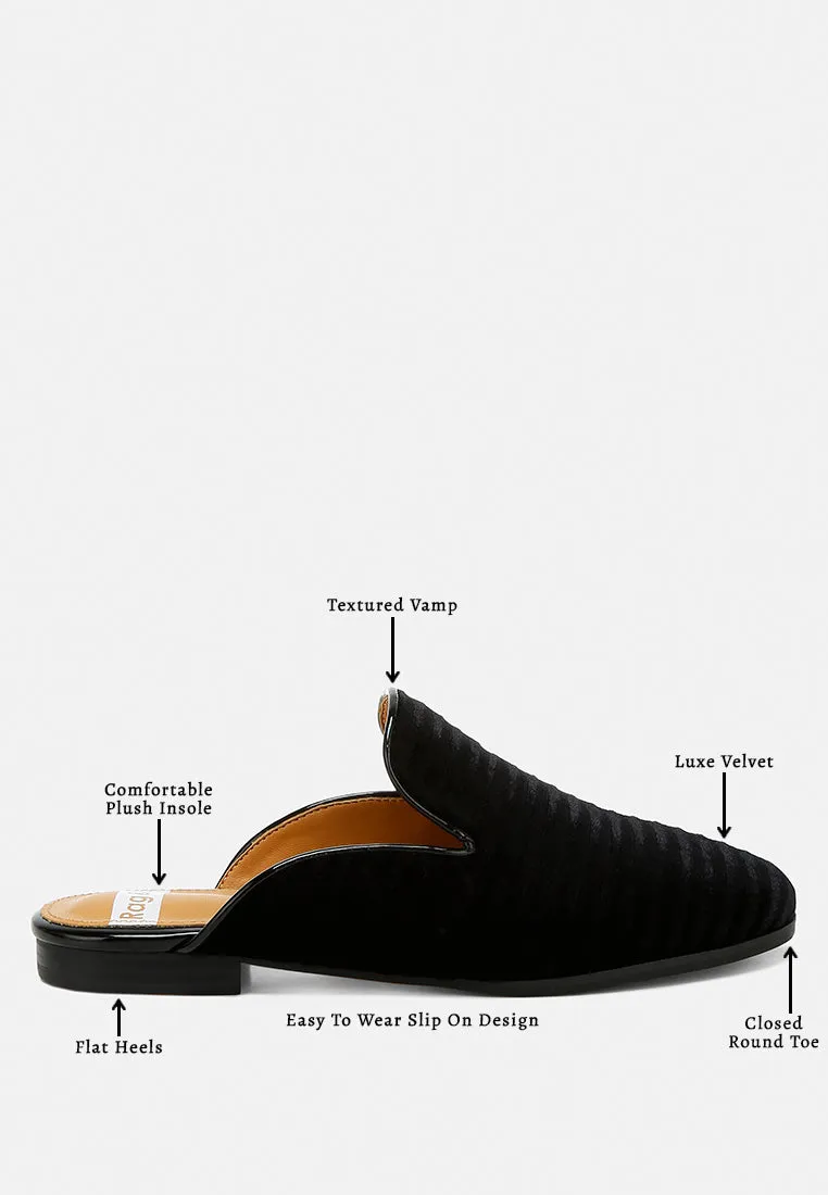 Ouzini Velvet Textured Slip On Mules