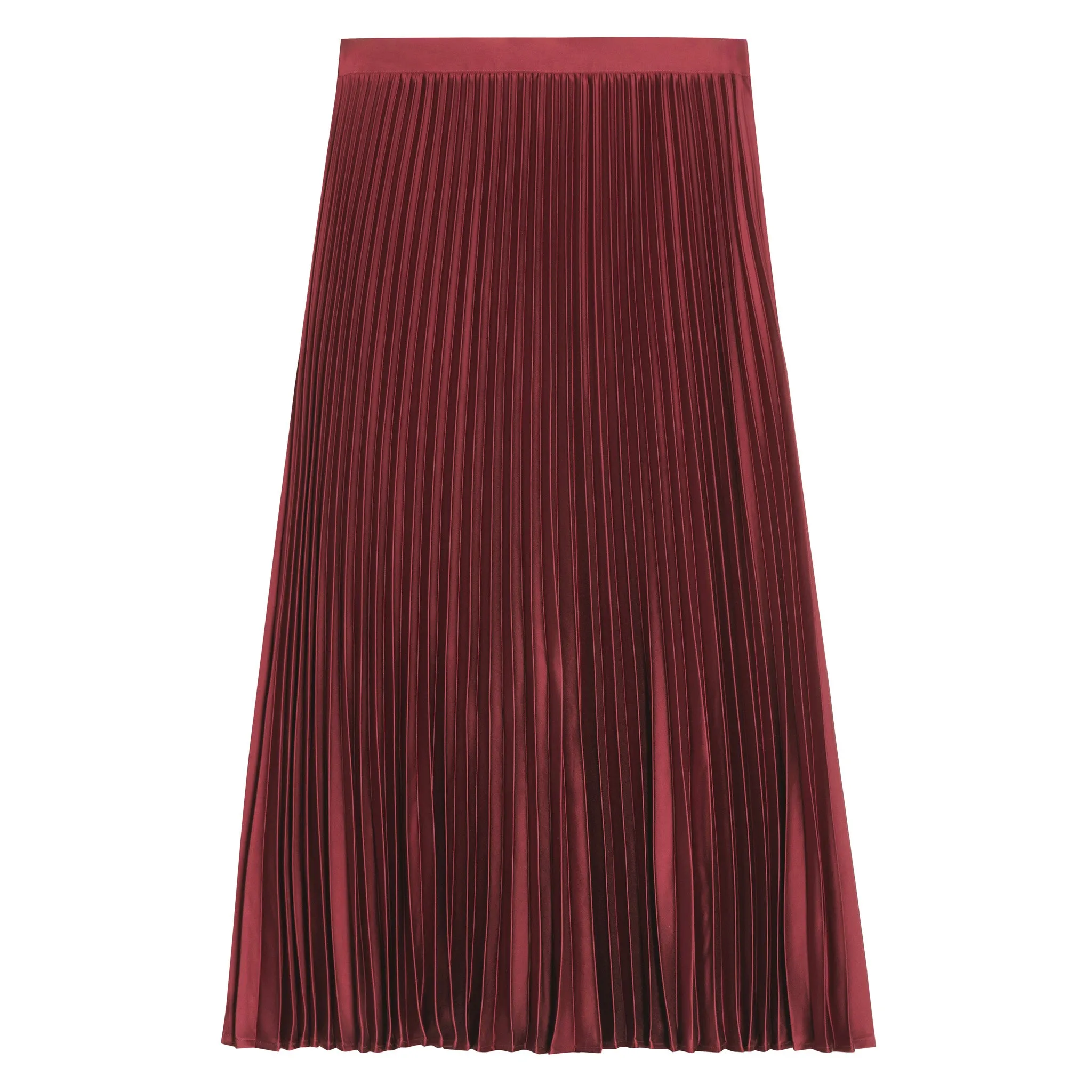 Satin Pleat Midi Skirt