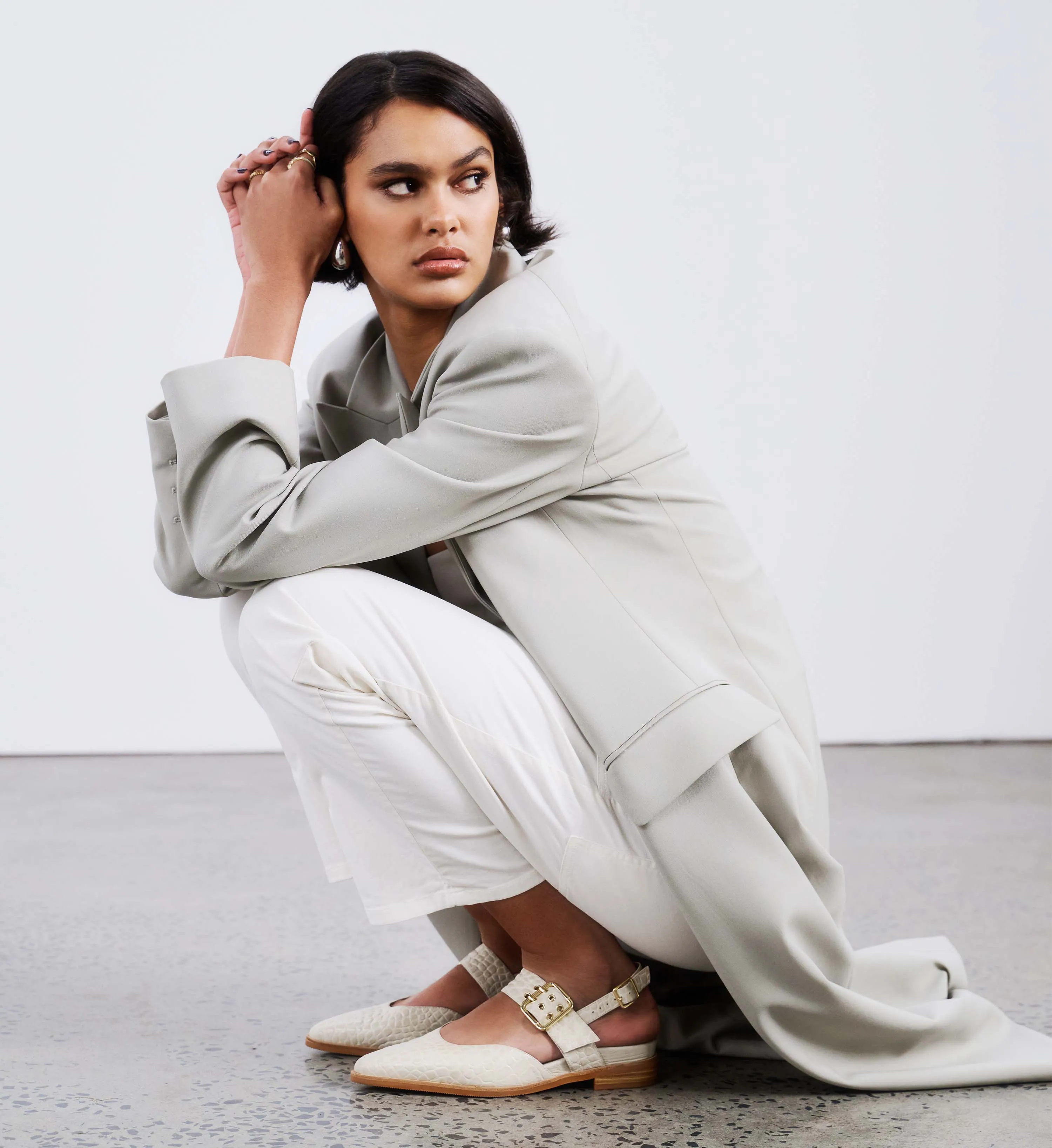 Sharpbill Chai Croc Emboss Leather Flats