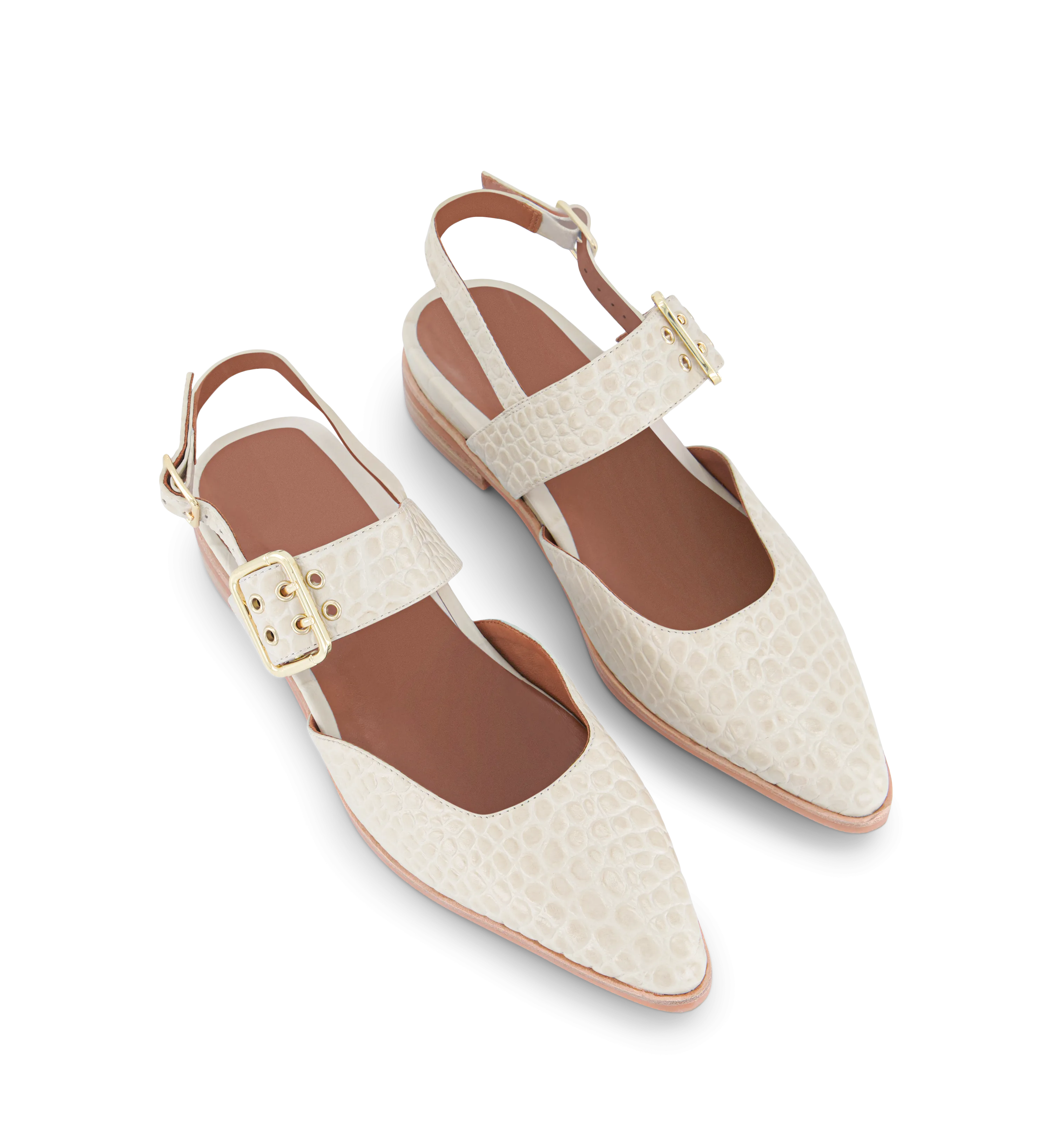 Sharpbill Chai Croc Emboss Leather Flats