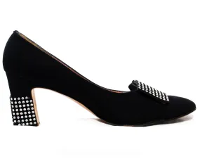 Size 8.5 Black Diva Shoes with Bold Rhinestone Bands - Gorgeous 1960s 70s Cocktail Pumps by Designer Rosina Ferragamo Schiavone - 8 1/2 N