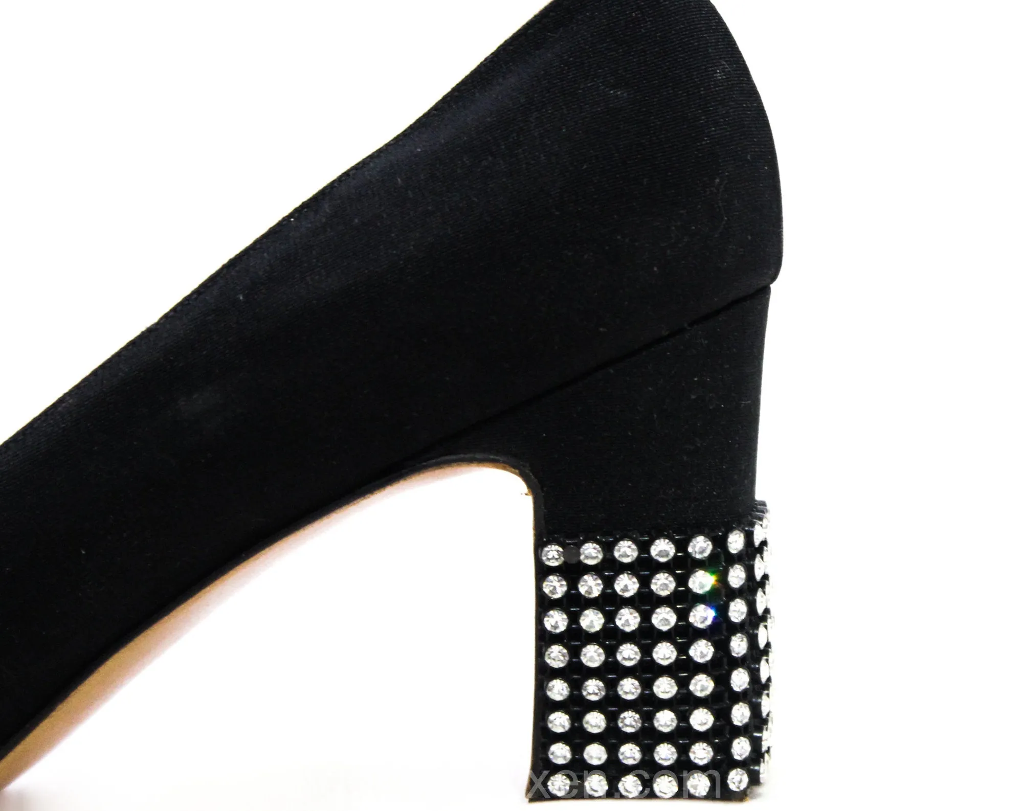 Size 8.5 Black Diva Shoes with Bold Rhinestone Bands - Gorgeous 1960s 70s Cocktail Pumps by Designer Rosina Ferragamo Schiavone - 8 1/2 N