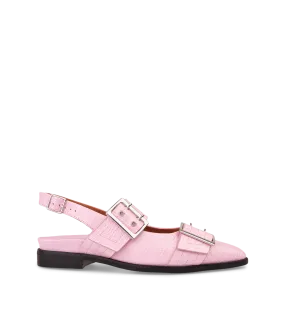 Skimmer Baby Pink Croc Emboss Leather Flats