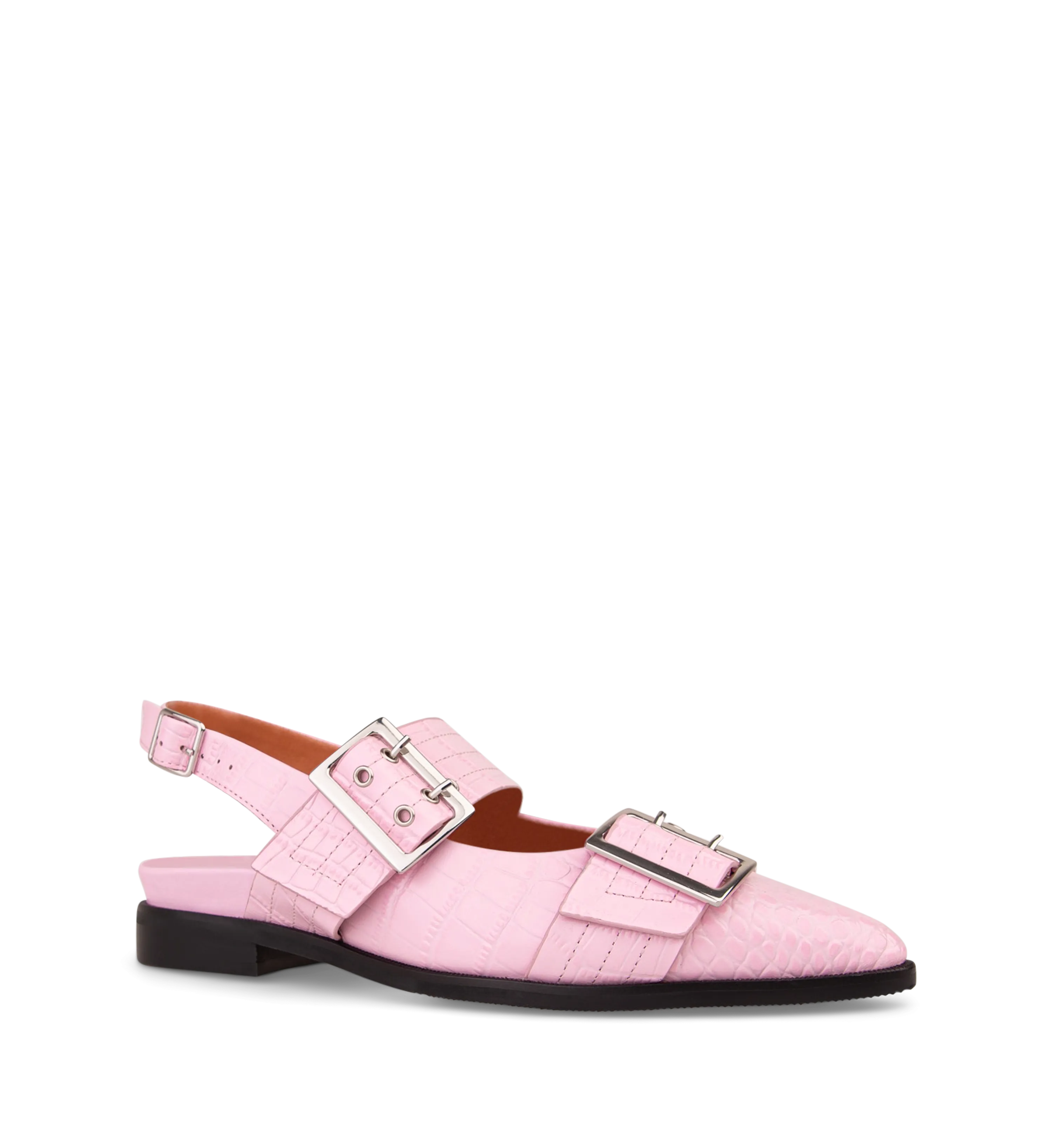Skimmer Baby Pink Croc Emboss Leather Flats