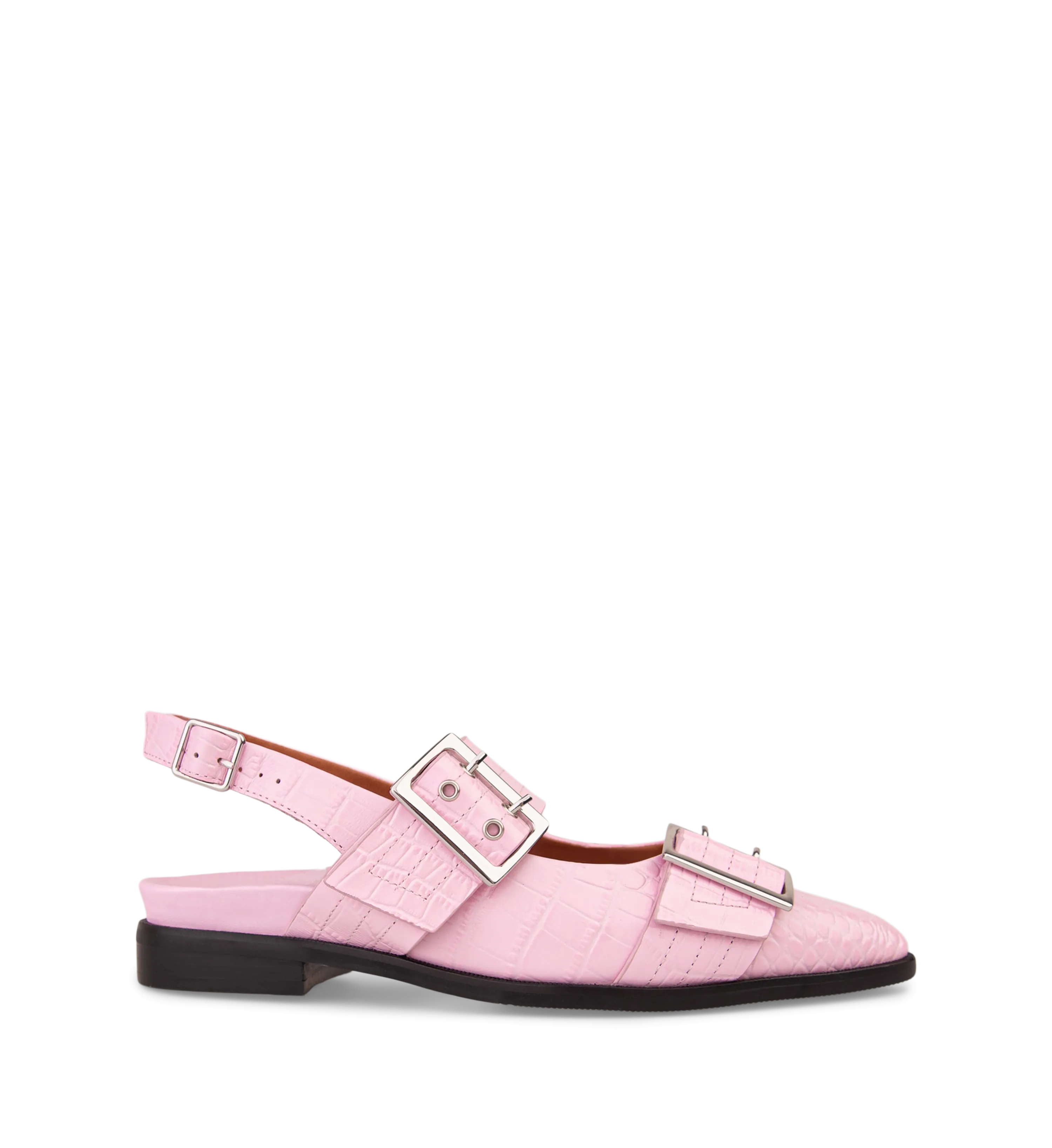 Skimmer Baby Pink Croc Emboss Leather Flats