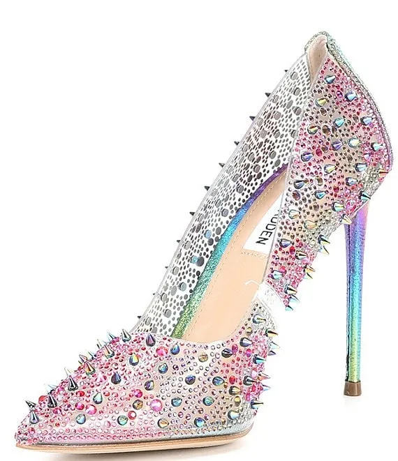 Steve Madden Various Rainbow Sexy Stiletto Rhinestone Embellished Spike Pumps