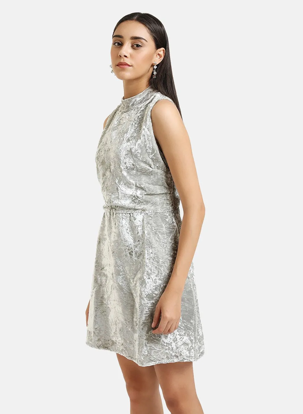 Velvet Skater Mini Dress With Cut-Out Detail