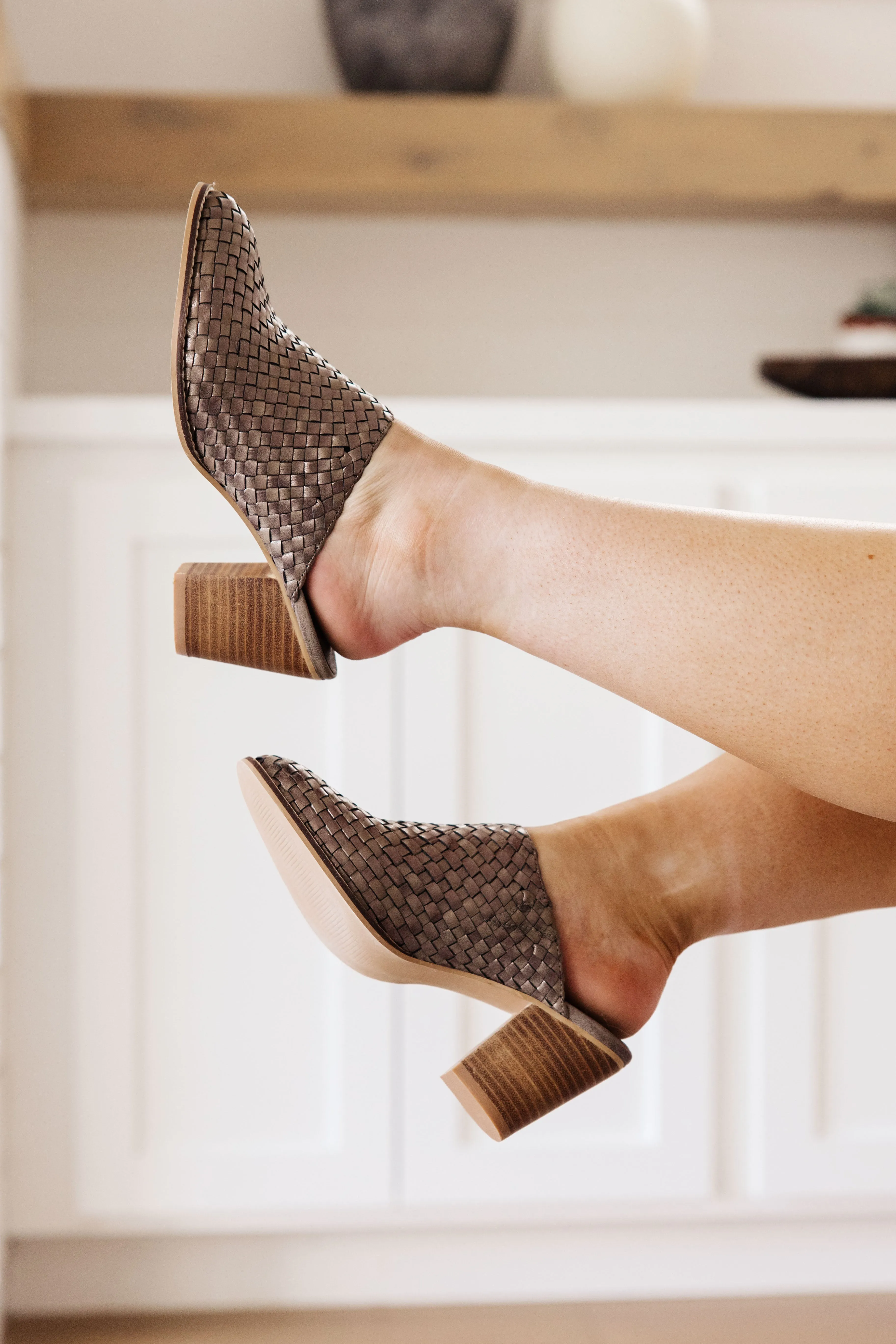 Walk With Me Bronze Vegan Leather Woven Mules