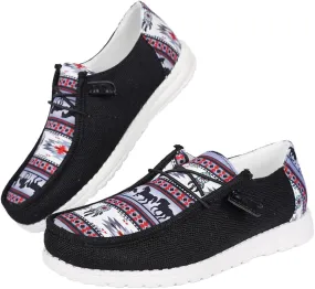 Women's Aztec Print Pattern Canvas Loafer Shoes Ethnic Lace-up Slip-on Sneakers Wide Width and Arch Support Lightweight Walking Breathable Shoes Comfort, Color Blue Brown Rose-Red