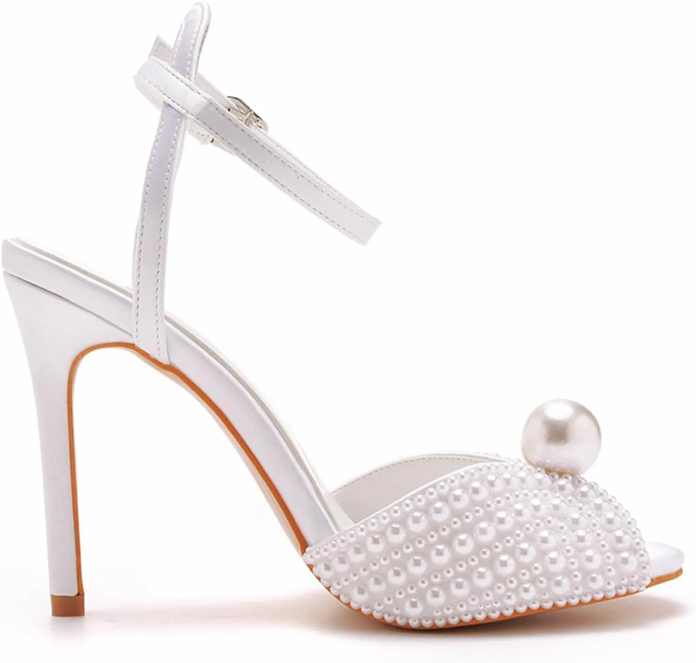 Women's High Heels, 10 Cm White Bridal Shoes Pearl Sandals Wedding Dress Pumps Comfortable Fish Mouth Stiletto Heels Party Banquet Shoes,US8,White